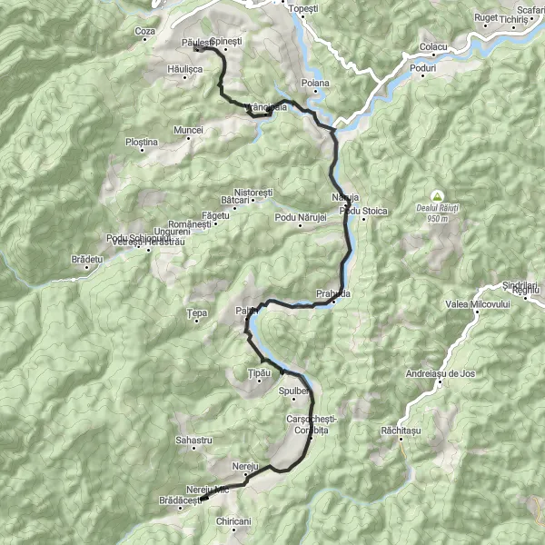 Map miniature of "Road Cycling Delight" cycling inspiration in Sud-Est, Romania. Generated by Tarmacs.app cycling route planner