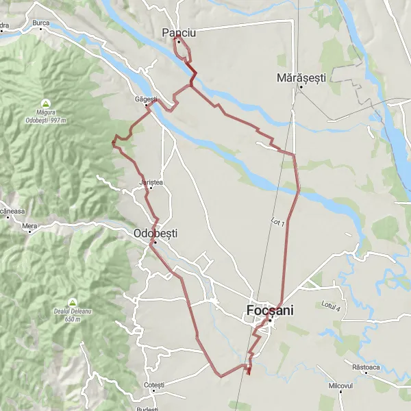 Map miniature of "Gravel Route to Satu Nou" cycling inspiration in Sud-Est, Romania. Generated by Tarmacs.app cycling route planner