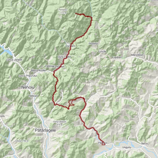 Map miniature of "Cocârceni and Crucea Varlaamului" cycling inspiration in Sud-Est, Romania. Generated by Tarmacs.app cycling route planner