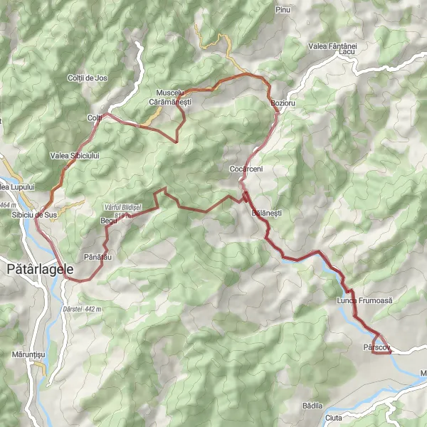 Map miniature of "Gravel Adventure Through Picturesque Countryside" cycling inspiration in Sud-Est, Romania. Generated by Tarmacs.app cycling route planner