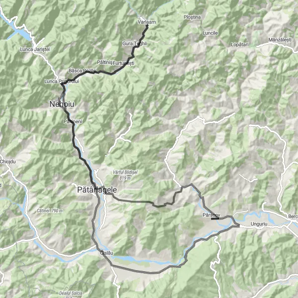 Map miniature of "Chilălău and Pârscov" cycling inspiration in Sud-Est, Romania. Generated by Tarmacs.app cycling route planner