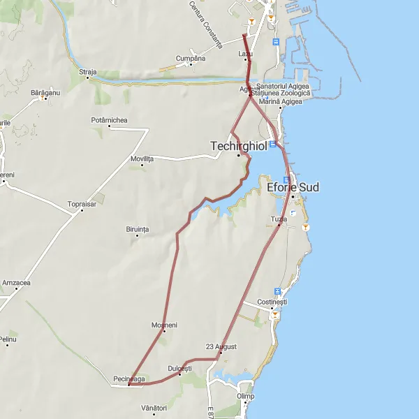 Map miniature of "The Eforie Nord-Techirghiol Loop" cycling inspiration in Sud-Est, Romania. Generated by Tarmacs.app cycling route planner