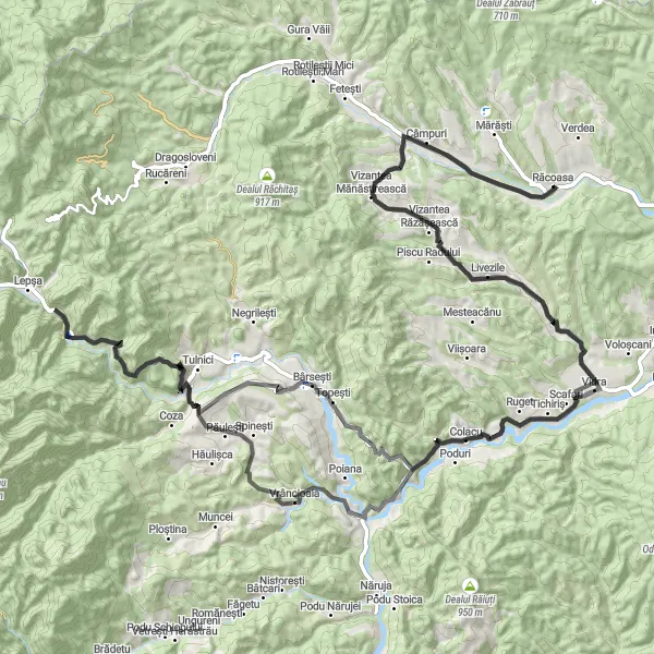 Map miniature of "Scenic Road Cycling Adventure in Sud-Est, Romania" cycling inspiration in Sud-Est, Romania. Generated by Tarmacs.app cycling route planner