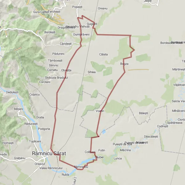 Map miniature of "The Gravel Adventure" cycling inspiration in Sud-Est, Romania. Generated by Tarmacs.app cycling route planner