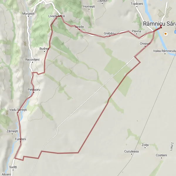 Map miniature of "Zărnești Scenic Ride" cycling inspiration in Sud-Est, Romania. Generated by Tarmacs.app cycling route planner