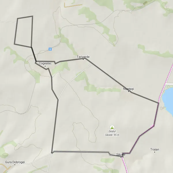 Map miniature of "Scenic Countryside Delight" cycling inspiration in Sud-Est, Romania. Generated by Tarmacs.app cycling route planner