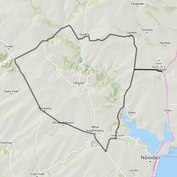 Map miniature of "Road Cycling Adventure: Săcele to Cogealac" cycling inspiration in Sud-Est, Romania. Generated by Tarmacs.app cycling route planner