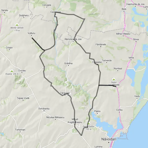 Map miniature of "Săcele - Râmnicu de Sus Road Trip" cycling inspiration in Sud-Est, Romania. Generated by Tarmacs.app cycling route planner