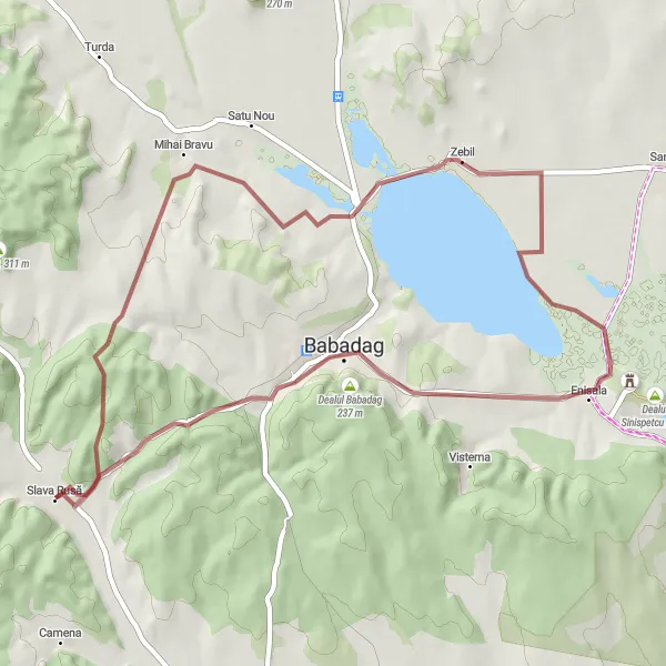 Map miniature of "Zebil Loop" cycling inspiration in Sud-Est, Romania. Generated by Tarmacs.app cycling route planner