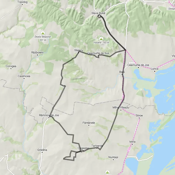 Map miniature of "Coastal Hill Circuit" cycling inspiration in Sud-Est, Romania. Generated by Tarmacs.app cycling route planner