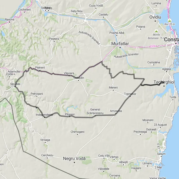 Map miniature of "Mountain Challenge" cycling inspiration in Sud-Est, Romania. Generated by Tarmacs.app cycling route planner