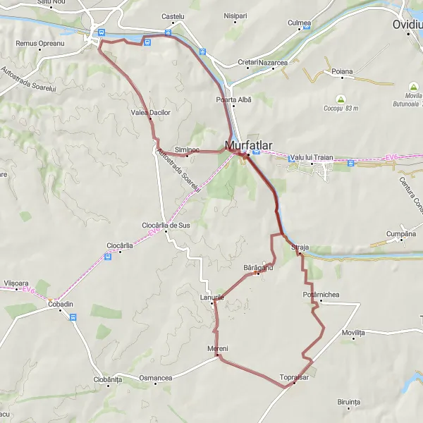 Map miniature of "Gravel Adventure" cycling inspiration in Sud-Est, Romania. Generated by Tarmacs.app cycling route planner