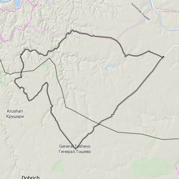 Map miniature of "Road to Historic Treasures" cycling inspiration in Sud-Est, Romania. Generated by Tarmacs.app cycling route planner