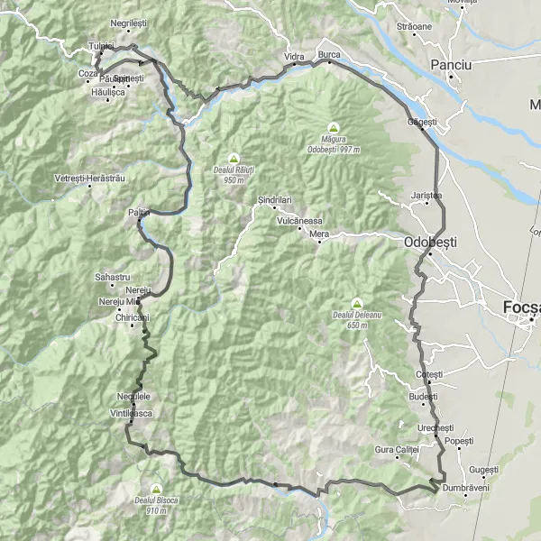 Map miniature of "The Legendary Mountain Ride" cycling inspiration in Sud-Est, Romania. Generated by Tarmacs.app cycling route planner