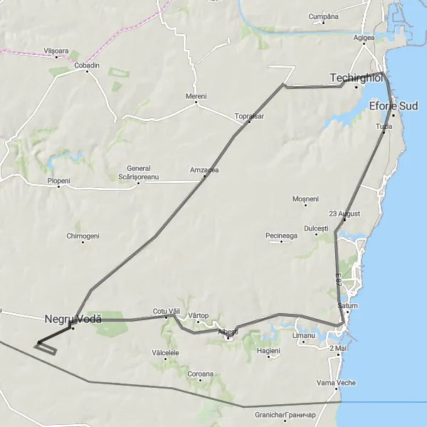 Map miniature of "The Black Sea Loop" cycling inspiration in Sud-Est, Romania. Generated by Tarmacs.app cycling route planner