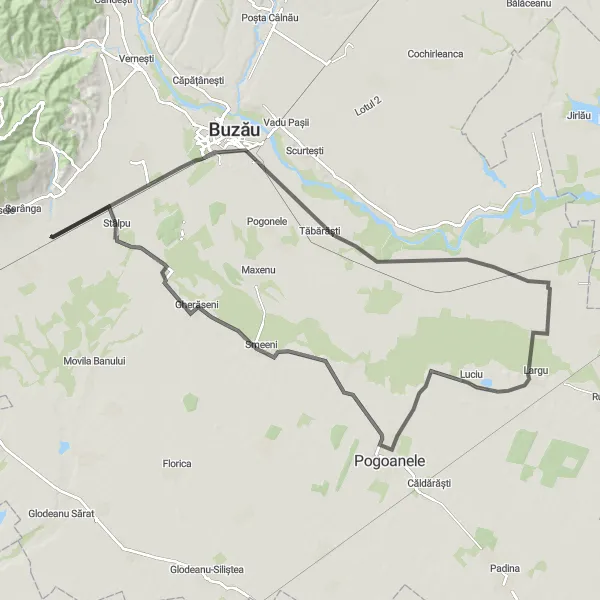 Map miniature of "Buzău Loop" cycling inspiration in Sud-Est, Romania. Generated by Tarmacs.app cycling route planner