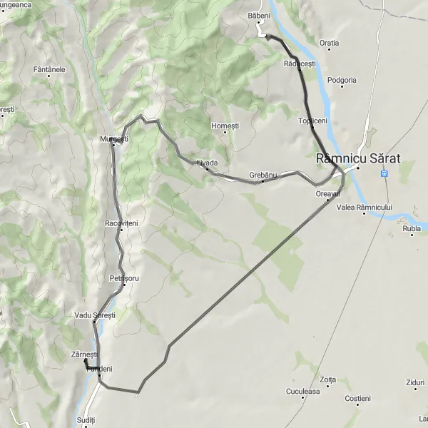 Map miniature of "Vadu Sorești Adventure" cycling inspiration in Sud-Est, Romania. Generated by Tarmacs.app cycling route planner