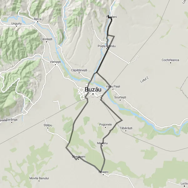 Map miniature of "Fundeni Cycling Loop" cycling inspiration in Sud-Est, Romania. Generated by Tarmacs.app cycling route planner