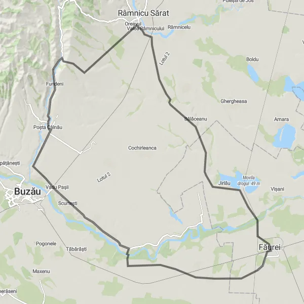 Map miniature of "Surdila-Greci Road Cycling Adventure" cycling inspiration in Sud-Est, Romania. Generated by Tarmacs.app cycling route planner