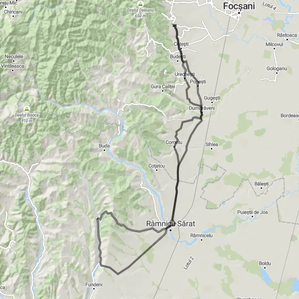 Map miniature of "Vadu Sorești Round-Trip Cycling Route 1" cycling inspiration in Sud-Est, Romania. Generated by Tarmacs.app cycling route planner