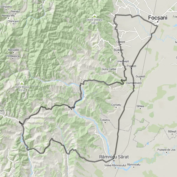 Map miniature of "The Grand Tour" cycling inspiration in Sud-Est, Romania. Generated by Tarmacs.app cycling route planner