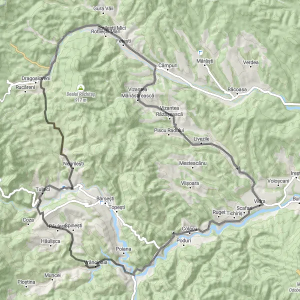 Map miniature of "Scenic Road Adventure" cycling inspiration in Sud-Est, Romania. Generated by Tarmacs.app cycling route planner