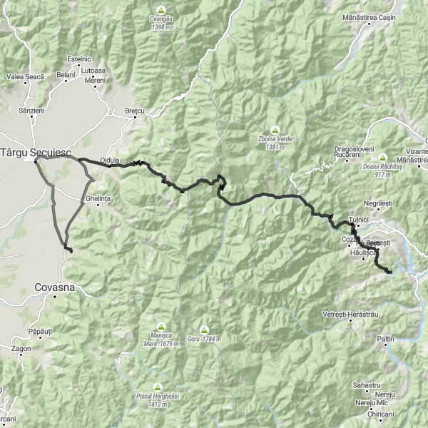 Map miniature of "Păulești Epic Road Cycling Route" cycling inspiration in Sud-Est, Romania. Generated by Tarmacs.app cycling route planner