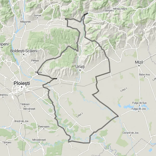 Map miniature of "The Loloiasca Ride" cycling inspiration in Sud-Muntenia, Romania. Generated by Tarmacs.app cycling route planner