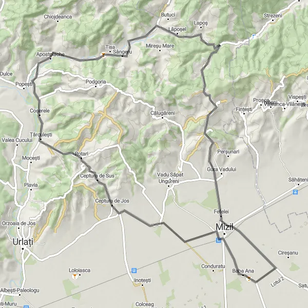 Map miniature of "The Mârlogea Loop" cycling inspiration in Sud-Muntenia, Romania. Generated by Tarmacs.app cycling route planner