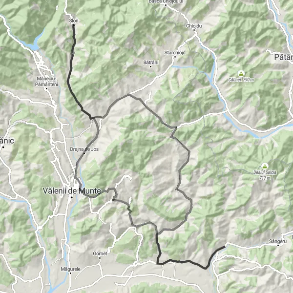 Map miniature of "Piscul Domnului to Ogretin Road Cycling Route" cycling inspiration in Sud-Muntenia, Romania. Generated by Tarmacs.app cycling route planner