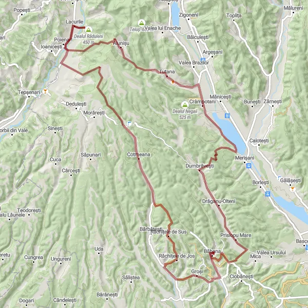 Map miniature of "Cotmeana - Prislopu Mare Gravel Loop" cycling inspiration in Sud-Muntenia, Romania. Generated by Tarmacs.app cycling route planner