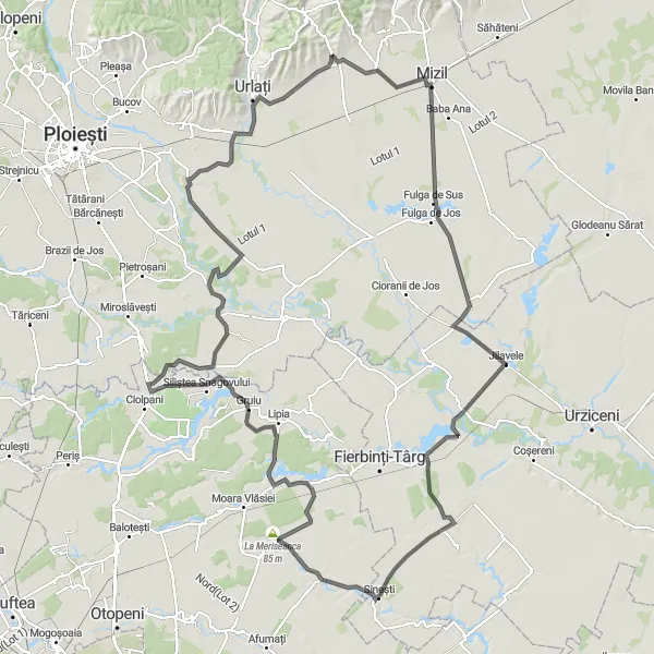 Map miniature of "Ceptura de Jos Loop" cycling inspiration in Sud-Muntenia, Romania. Generated by Tarmacs.app cycling route planner