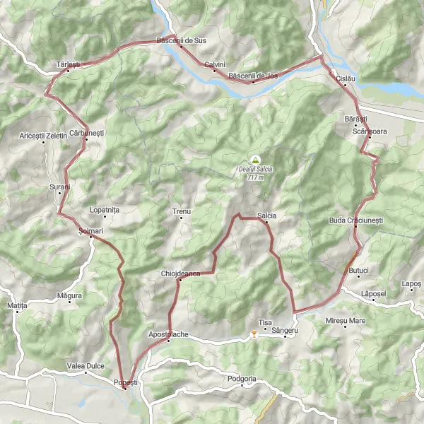 Map miniature of "Chiojdeanca - Apostolache - Calvini - Chiojdeanca Gravel Loop" cycling inspiration in Sud-Muntenia, Romania. Generated by Tarmacs.app cycling route planner