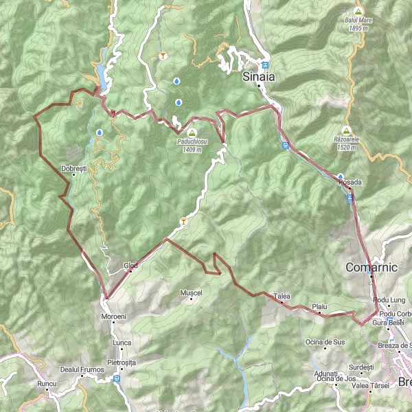 Map miniature of "Scenic Gravel Delight" cycling inspiration in Sud-Muntenia, Romania. Generated by Tarmacs.app cycling route planner