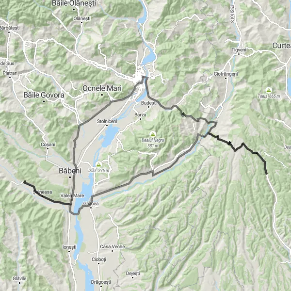 Map miniature of "Cotmeana - Ostroveni - Șirineasa - Ciutești - Cotmeana" cycling inspiration in Sud-Muntenia, Romania. Generated by Tarmacs.app cycling route planner