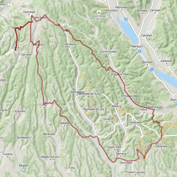 Map miniature of "Cuca - Morărești - Prislopu Mare - Dealu Orașului - Cuca" cycling inspiration in Sud-Muntenia, Romania. Generated by Tarmacs.app cycling route planner