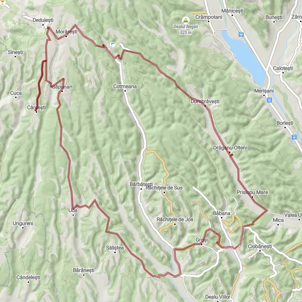 Map miniature of "Cuca - Morărești - Prislopu Mare - Cârcești - Cuca" cycling inspiration in Sud-Muntenia, Romania. Generated by Tarmacs.app cycling route planner