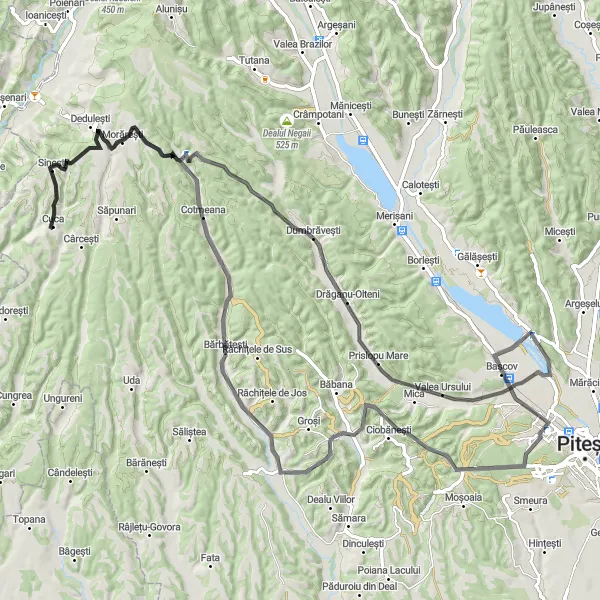 Map miniature of "Cuca - Bascov - Cotmeana - Morărești - Cuca" cycling inspiration in Sud-Muntenia, Romania. Generated by Tarmacs.app cycling route planner