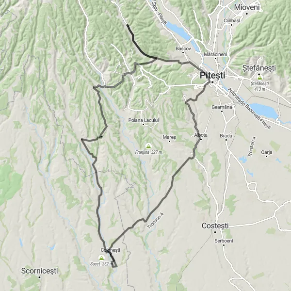 Map miniature of "Country Charm and Natural Beauty" cycling inspiration in Sud-Muntenia, Romania. Generated by Tarmacs.app cycling route planner