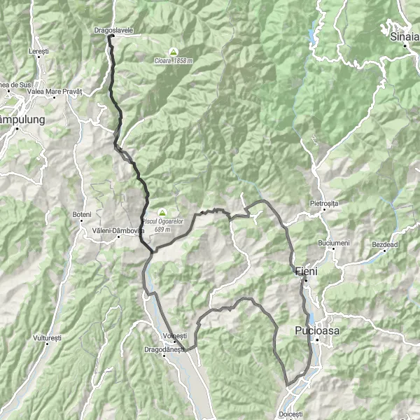 Map miniature of "Enchanting Road Journey" cycling inspiration in Sud-Muntenia, Romania. Generated by Tarmacs.app cycling route planner