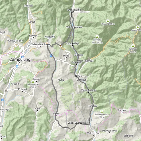 Map miniature of "Scenic Road Adventure" cycling inspiration in Sud-Muntenia, Romania. Generated by Tarmacs.app cycling route planner