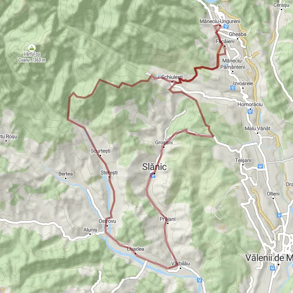 Map miniature of "The Scenic Gravel Adventure" cycling inspiration in Sud-Muntenia, Romania. Generated by Tarmacs.app cycling route planner