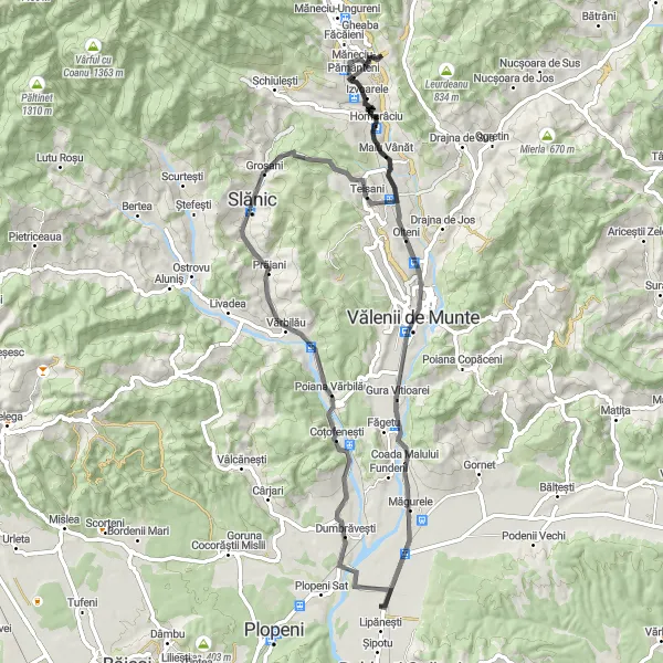 Map miniature of "Road Cycling Paradise" cycling inspiration in Sud-Muntenia, Romania. Generated by Tarmacs.app cycling route planner