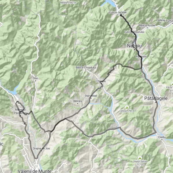 Map miniature of "Gheaba to Poenițele" cycling inspiration in Sud-Muntenia, Romania. Generated by Tarmacs.app cycling route planner