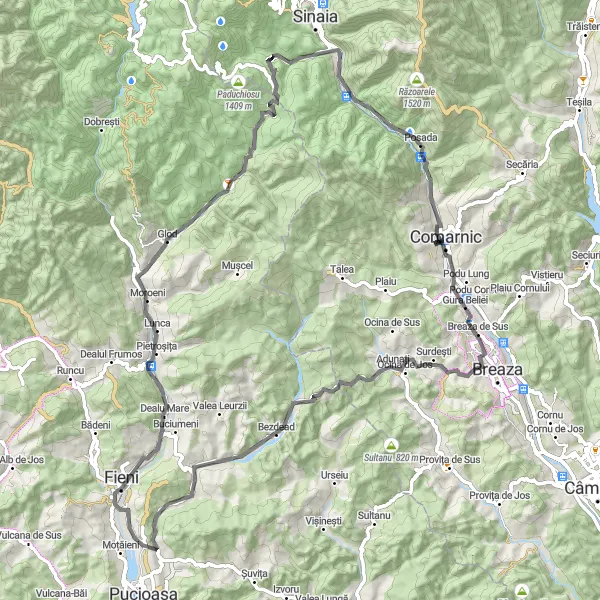 Map miniature of "Ghioșești and the Surrounding Villages" cycling inspiration in Sud-Muntenia, Romania. Generated by Tarmacs.app cycling route planner