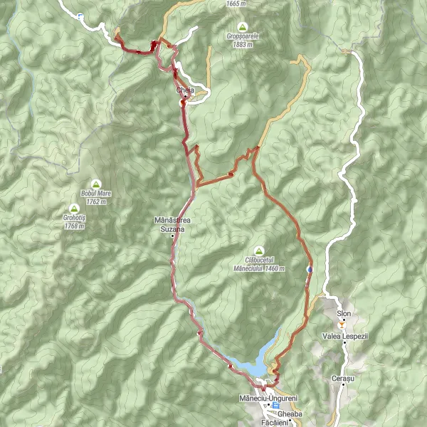 Map miniature of "Suzana Gravel Route" cycling inspiration in Sud-Muntenia, Romania. Generated by Tarmacs.app cycling route planner