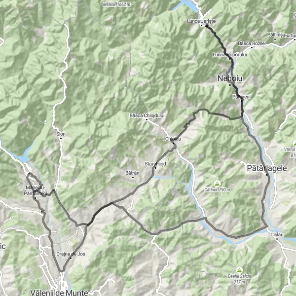 Map miniature of "Măneciu-Ungureni to Gheaba Via Poenițele" cycling inspiration in Sud-Muntenia, Romania. Generated by Tarmacs.app cycling route planner