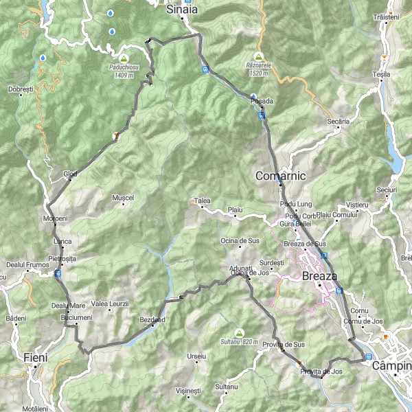 Map miniature of "Machedonu Circuit" cycling inspiration in Sud-Muntenia, Romania. Generated by Tarmacs.app cycling route planner