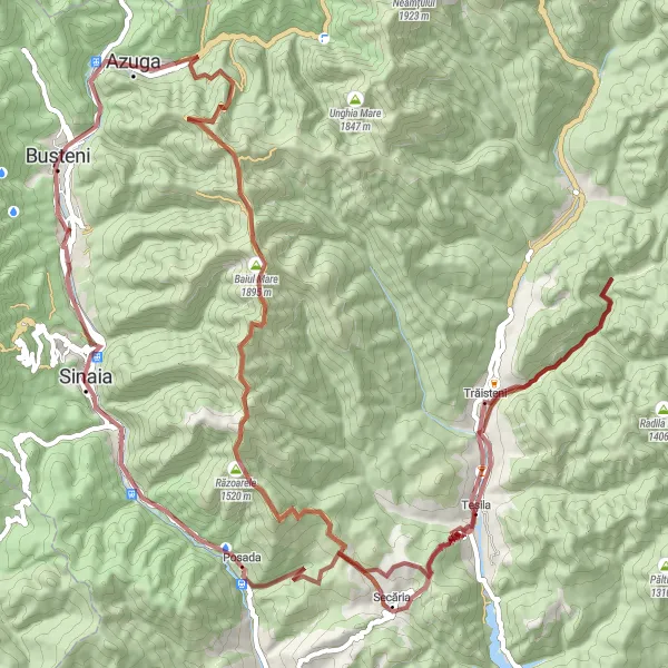 Map miniature of "Adventure in the Carpathians" cycling inspiration in Sud-Muntenia, Romania. Generated by Tarmacs.app cycling route planner