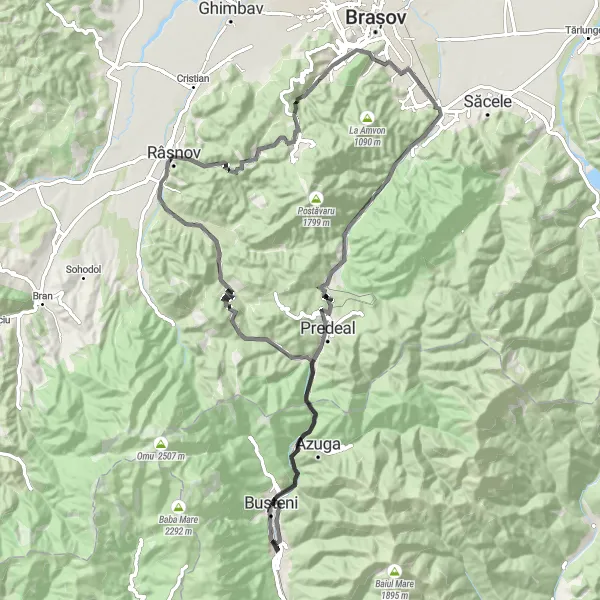 Map miniature of "Sud-Muntenia Scenic Route" cycling inspiration in Sud-Muntenia, Romania. Generated by Tarmacs.app cycling route planner